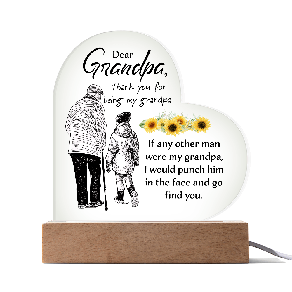 Dear Grandpa Thank You For Being My Grandpa Acrylic Heart Plaque - Father's Day Gift for Dad