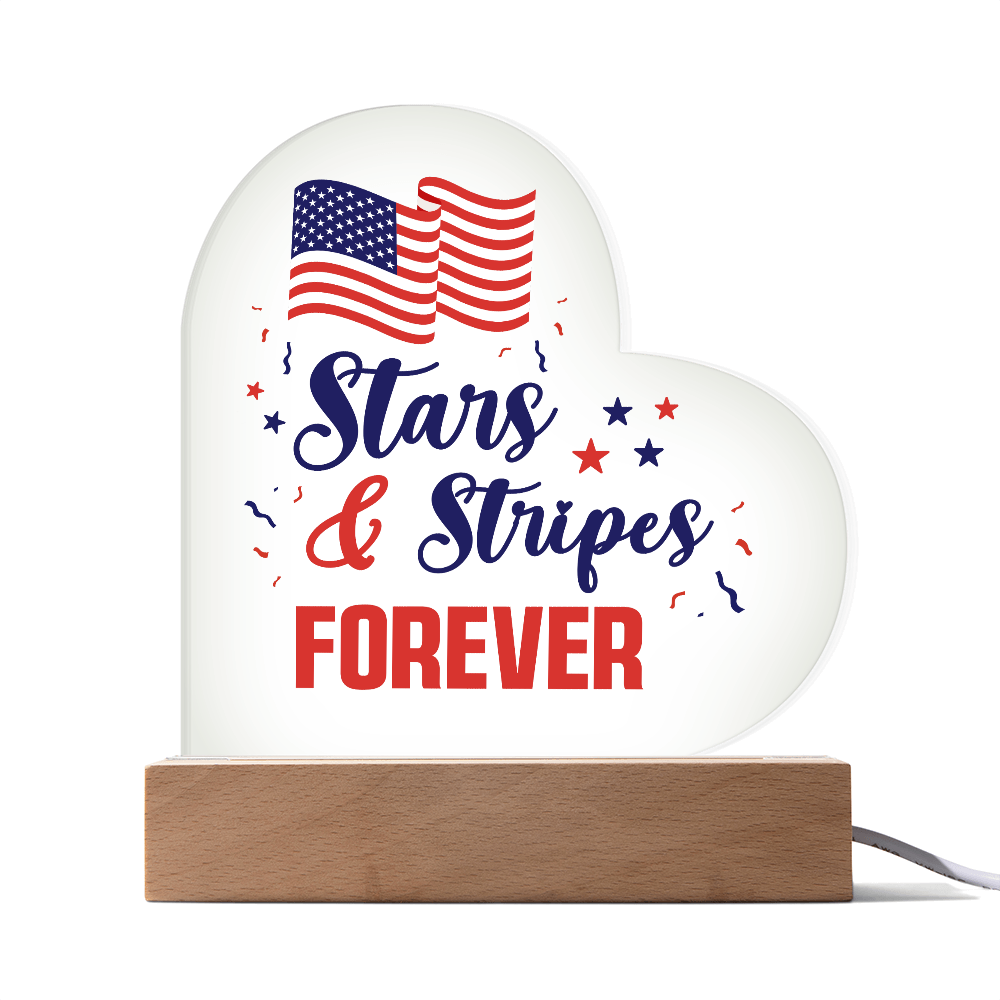 Stars And Stripes Forever Acrylic Heart Plaque - Patriotic Home Decor Gift