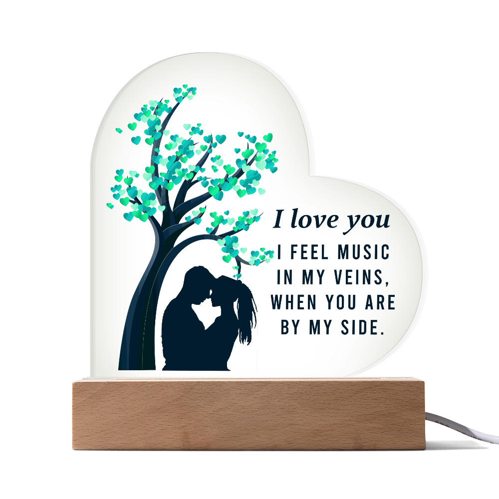 I Love You I Feel Music In My Veins Acrylic Heart Plaque - Romantic Gift for Partner