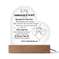 To My Gorgeous Wife Acrylic Heart Plaque - Anniversary Gift for Wife