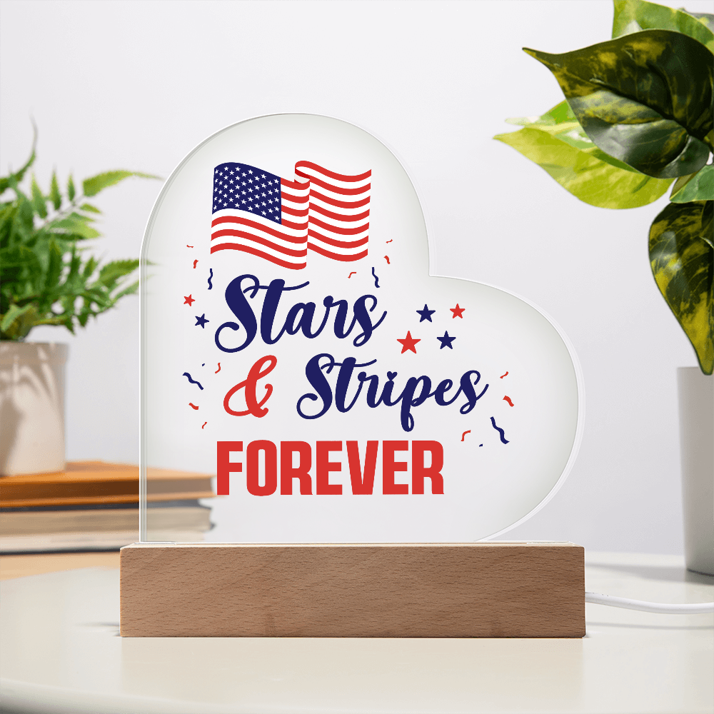 Stars And Stripes Forever Acrylic Heart Plaque - Patriotic Home Decor Gift