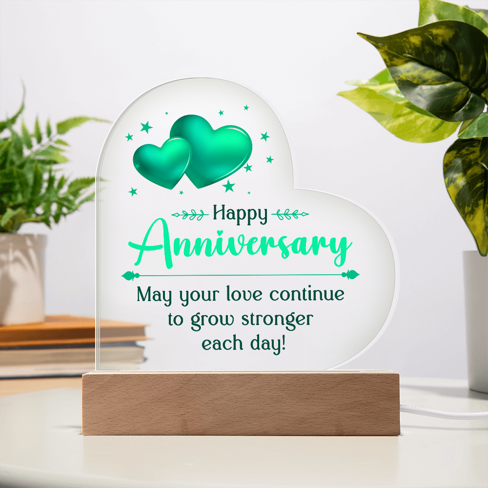 May Your Love Continue To Grow Stronger Each Day Acrylic Heart Plaque - Anniversary Gift for Partner