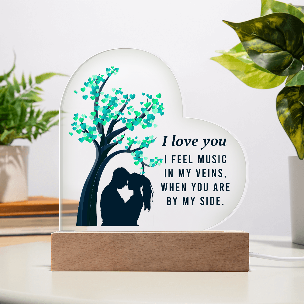 I Love You I Feel Music In My Veins Acrylic Heart Plaque - Romantic Gift for Partner