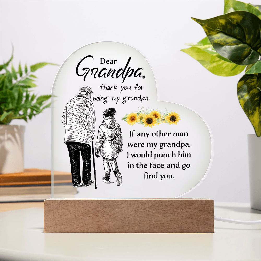 Dear Grandpa Thank You For Being My Grandpa Acrylic Heart Plaque - Father's Day Gift for Dad