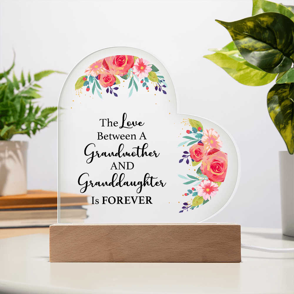 The Love Between A Grandmother And Granddaughter Acrylic Heart Plaque - Gift for Grandma