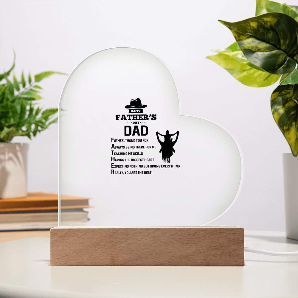 Father's Dad Thank You Acrylic Heart Plaque - Father's Day Gift for Dad
