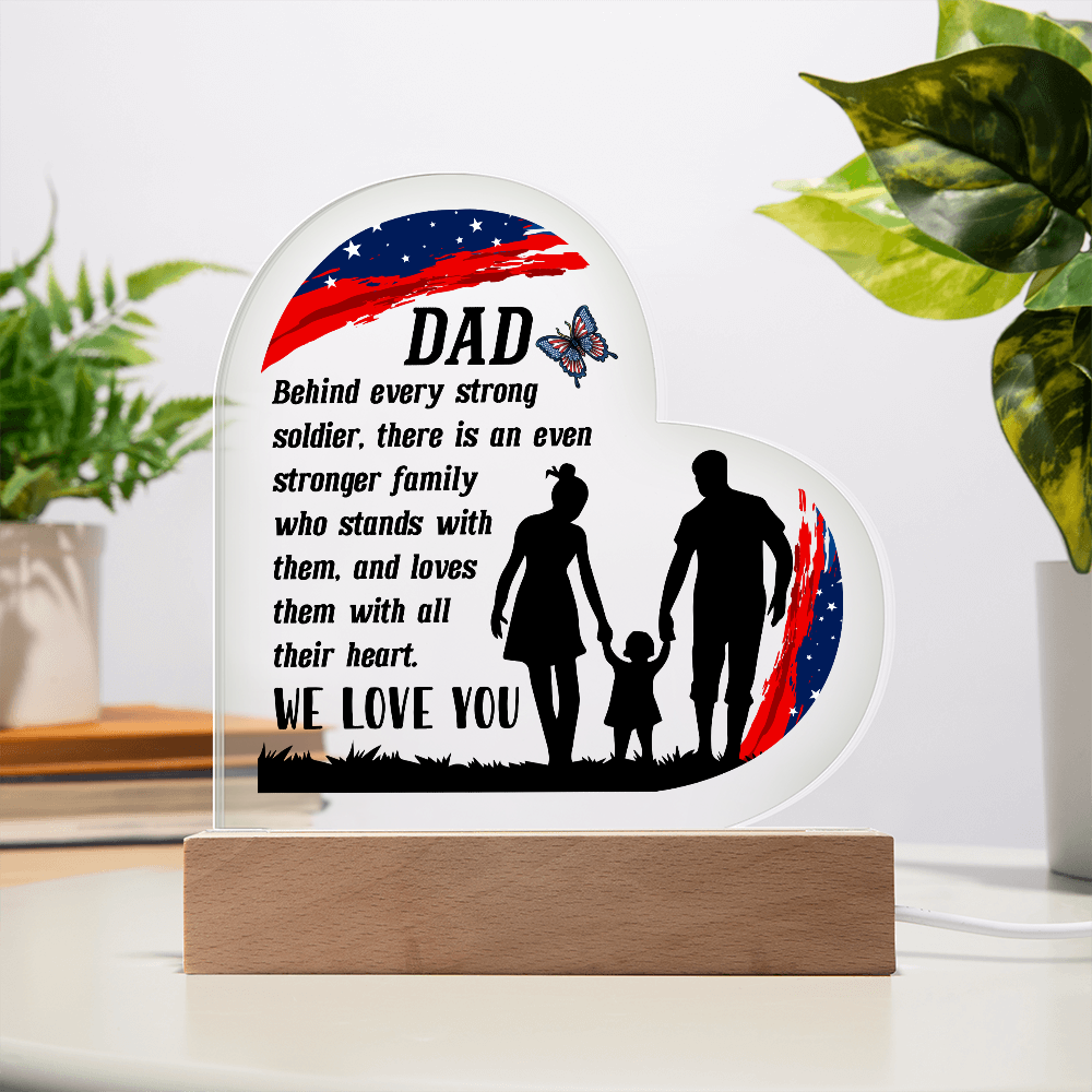 Behind Every Strong Soldier Acrylic Heart Plaque - Patriotic Home Decor Gift