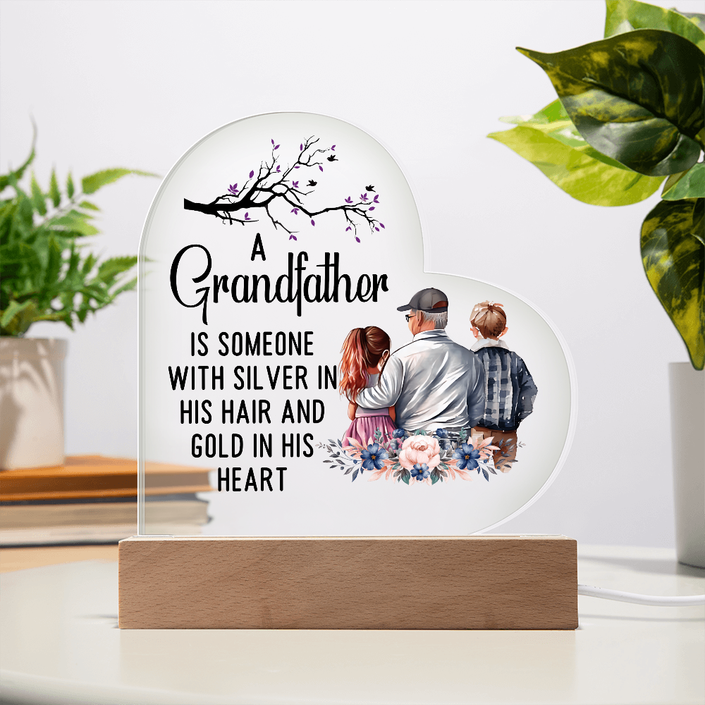 A Grandfather Is Someone Acrylic Heart Plaque - Father's Day Gift for Grandpa