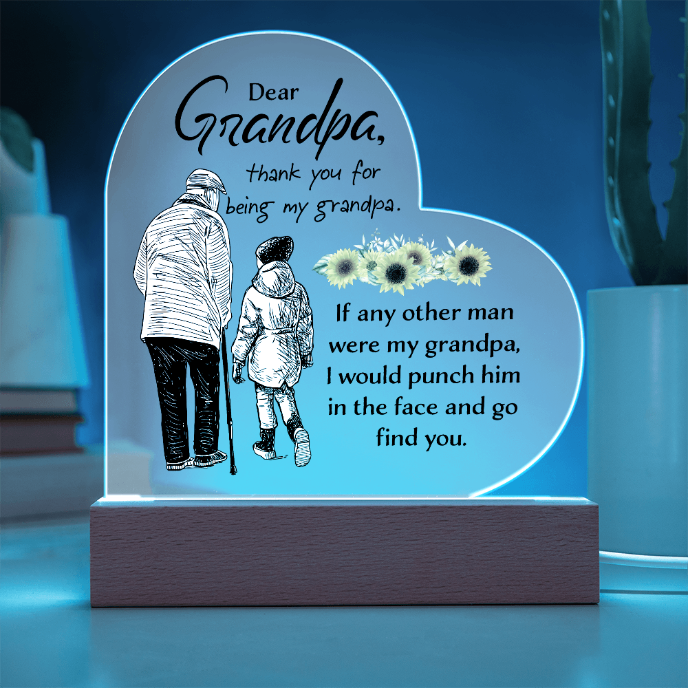 Dear Grandpa Thank You For Being My Grandpa Acrylic Heart Plaque - Father's Day Gift for Dad