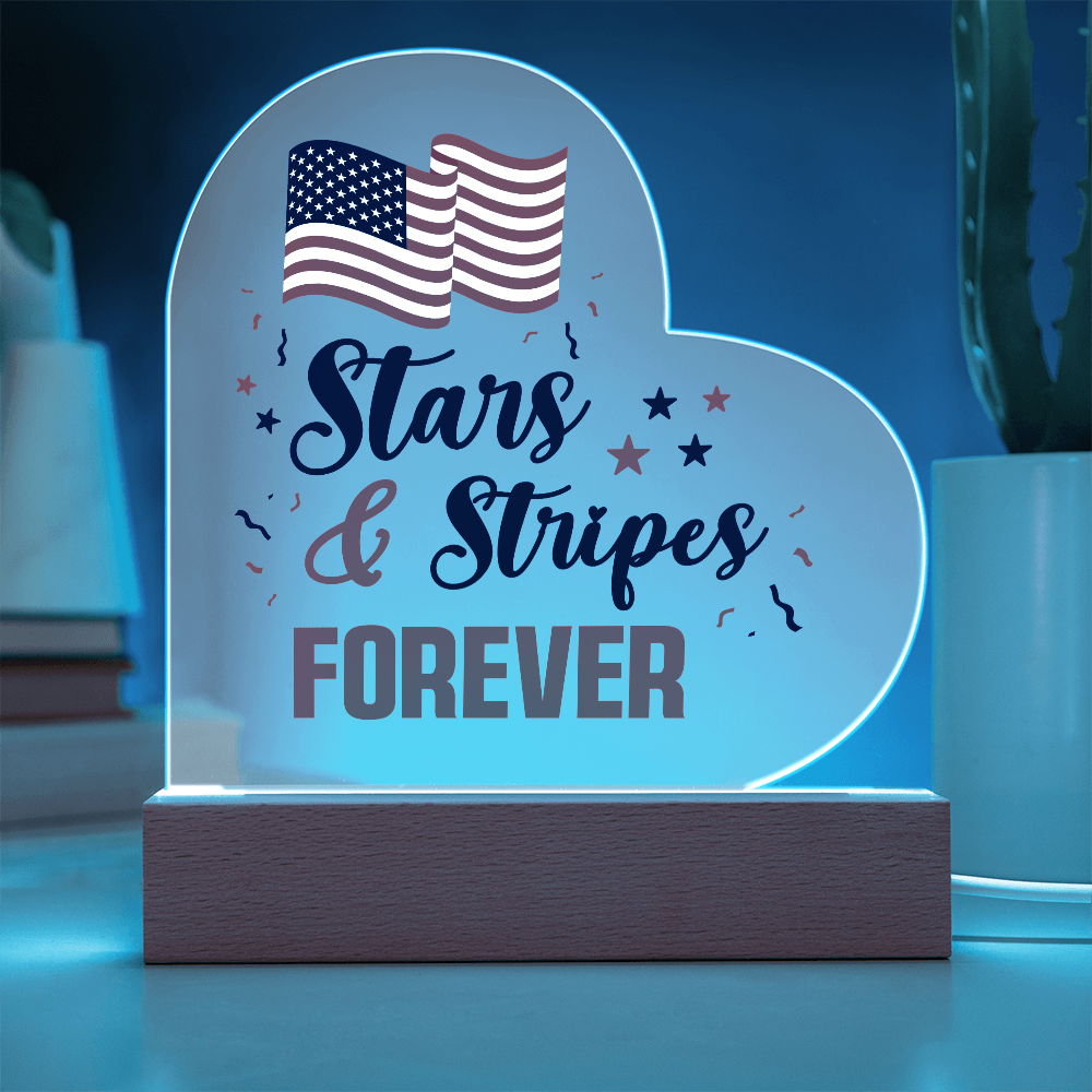 Stars And Stripes Forever Acrylic Heart Plaque - Patriotic Home Decor Gift