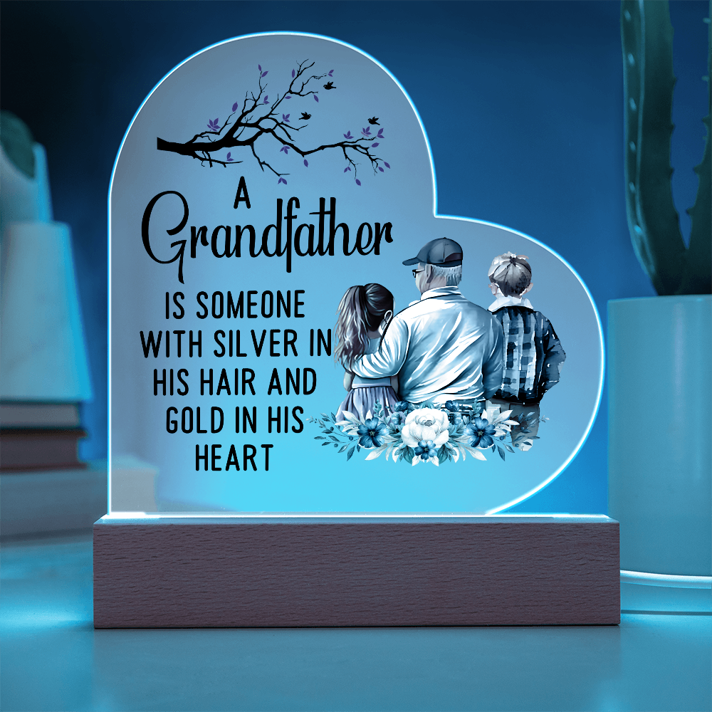 A Grandfather Is Someone Acrylic Heart Plaque - Father's Day Gift for Grandpa