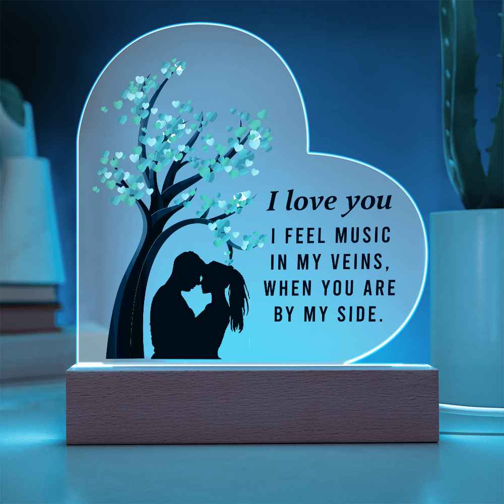 I Love You I Feel Music In My Veins Acrylic Heart Plaque - Romantic Gift for Partner