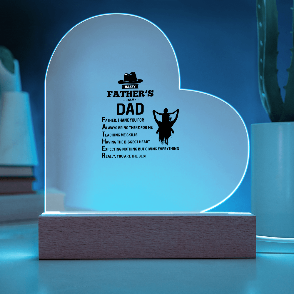 Father's Dad Thank You Acrylic Heart Plaque - Father's Day Gift for Dad
