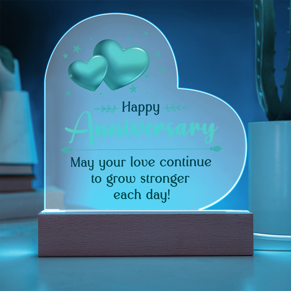 May Your Love Continue To Grow Stronger Each Day Acrylic Heart Plaque - Anniversary Gift for Partner