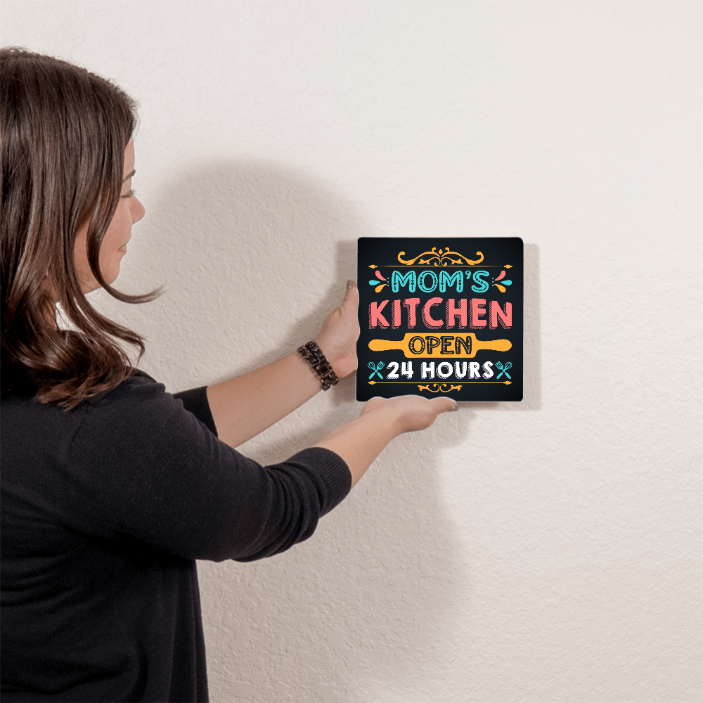 Mom's Kitchen Open 24 Hours… High Gloss Metal Art Print
