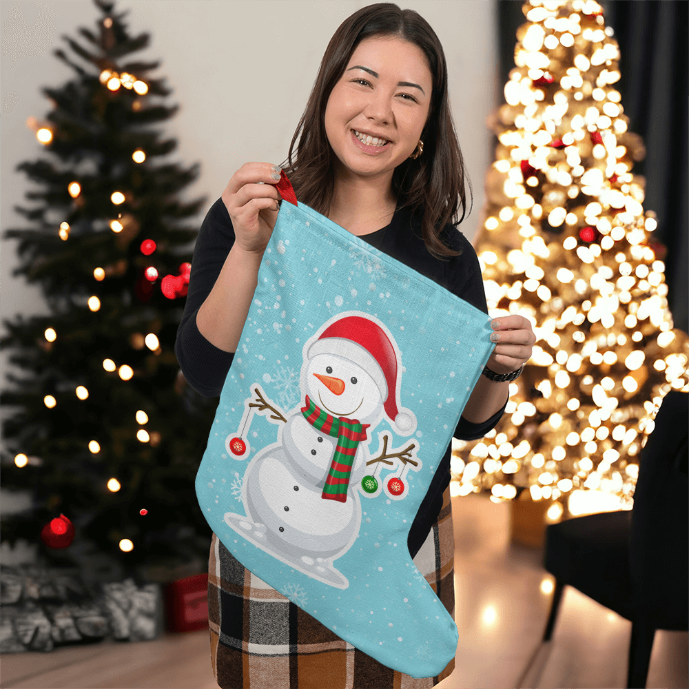 Snowman Christmas Giant Stocking, Frosty Snowman Holiday Stocking Decor, Light Blue Winter Stocking