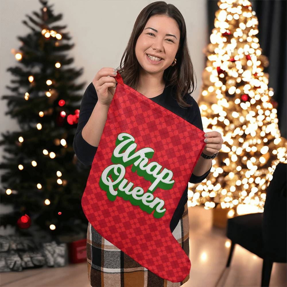 Wrap Queen Red Plaid Christmas Stocking, Funny Holiday Stocking Gift