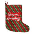 Season's Greetings Red Plaid Christmas Stocking, Holiday Stocking Decor