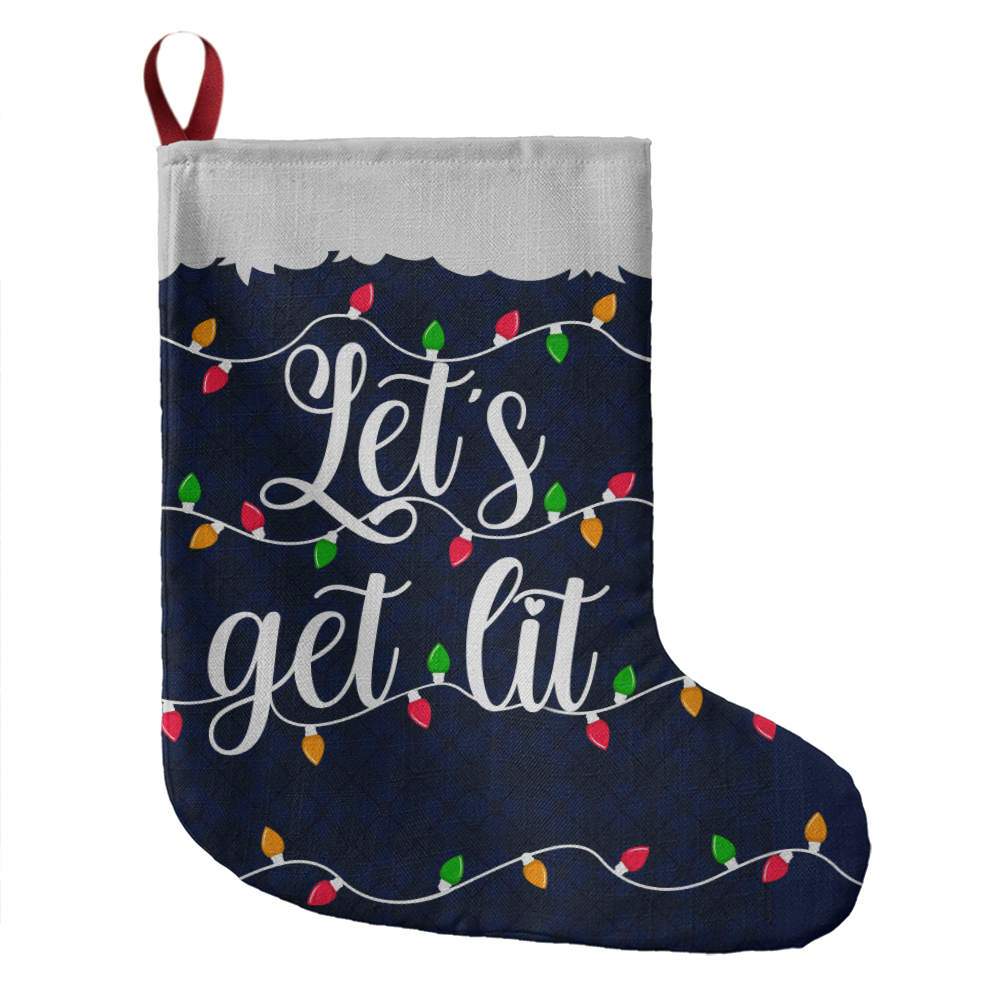 Let's Get Lit Navy Christmas Lights Giant Holiday Stocking, Festive Christmas Stocking Decor