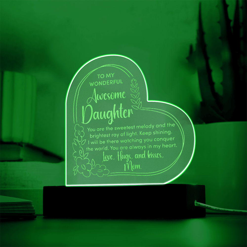 To My Wonderful Daughter Engraved Acrylic Heart Plaque - Gift for Daughter