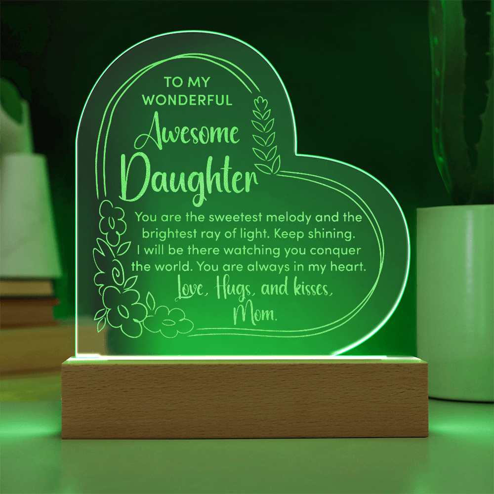 To My Wonderful Daughter Engraved Acrylic Heart Plaque - Gift for Daughter
