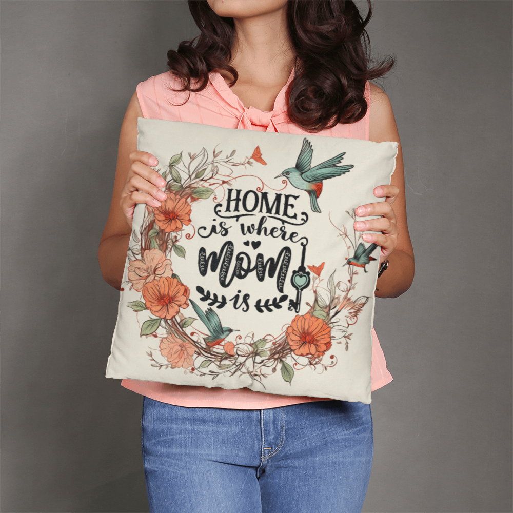 Home Is Where Mom Is Pillow, Floral Mom Gift
