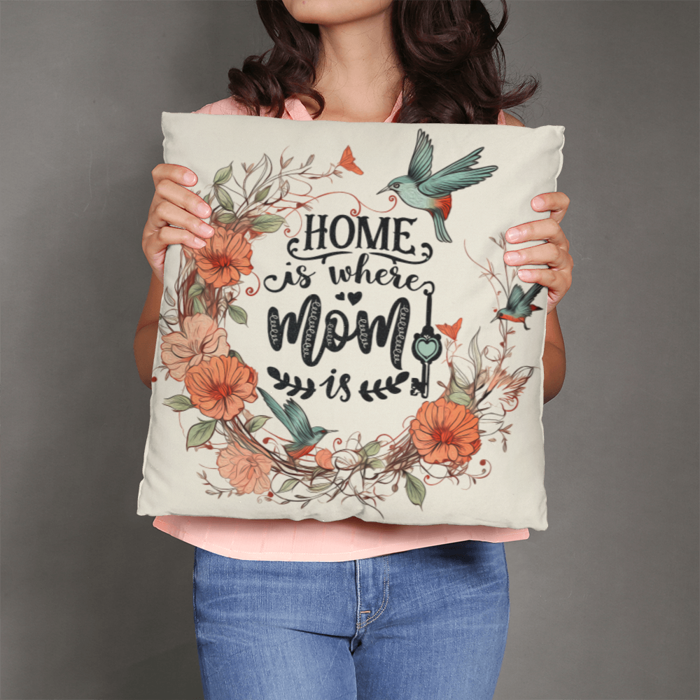 Home Is Where Mom Is Pillow, Floral Mom Gift