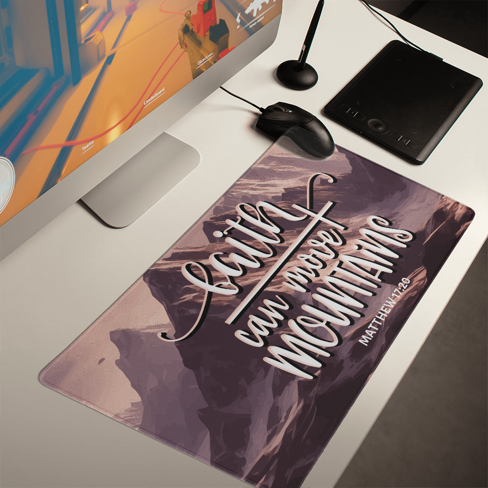 Faith Can Move Mountains Gaming Mat, Christian Desk Mat