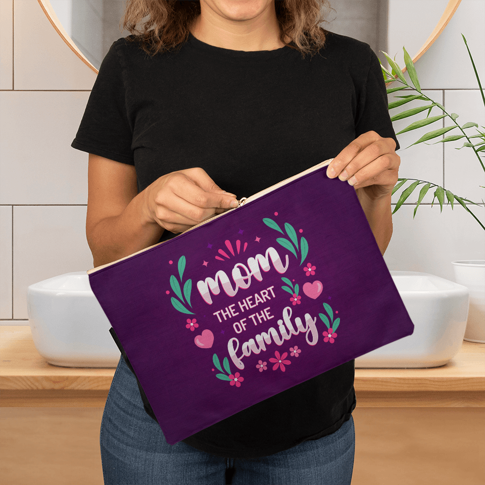 Mom, The Heart Of The Family Zippered Pouch, Large