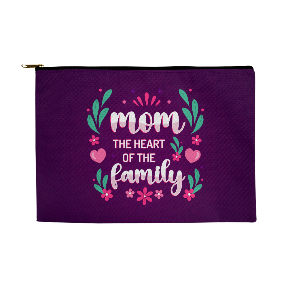 Mom, The Heart Of The Family Zippered Pouch, Large