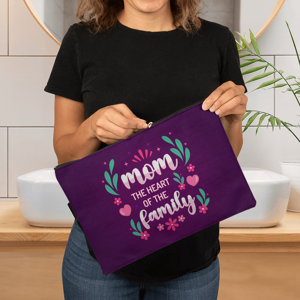 Mom, The Heart Of The Family Zippered Pouch, Large