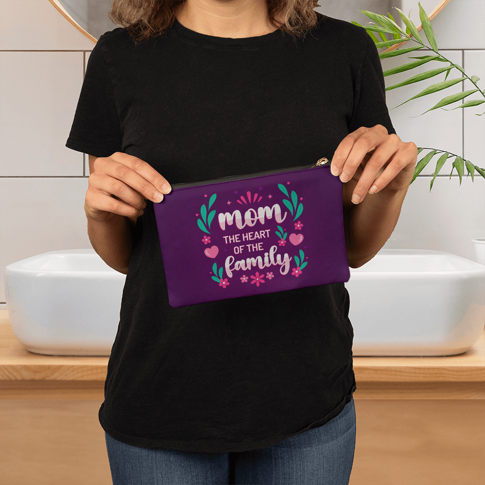 Mom, The Heart Of The Family Zippered Pouch, Small
