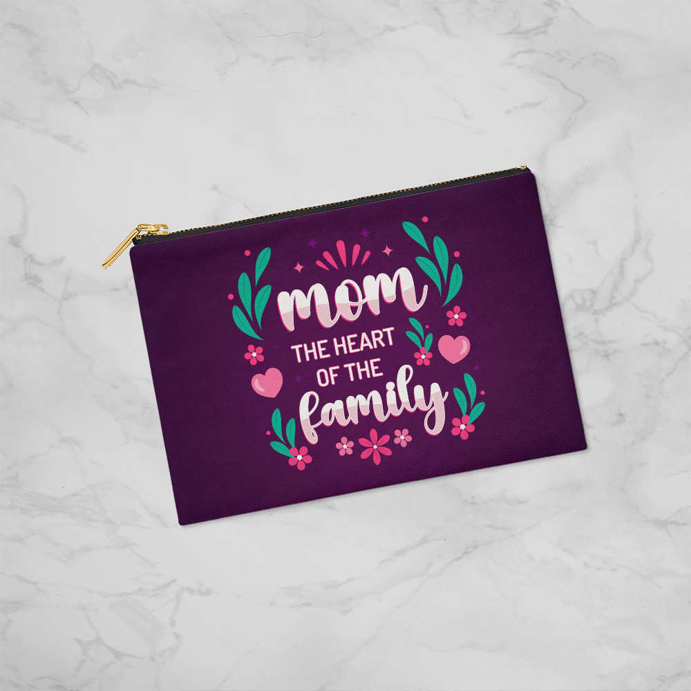 Mom, The Heart Of The Family Zippered Pouch, Small