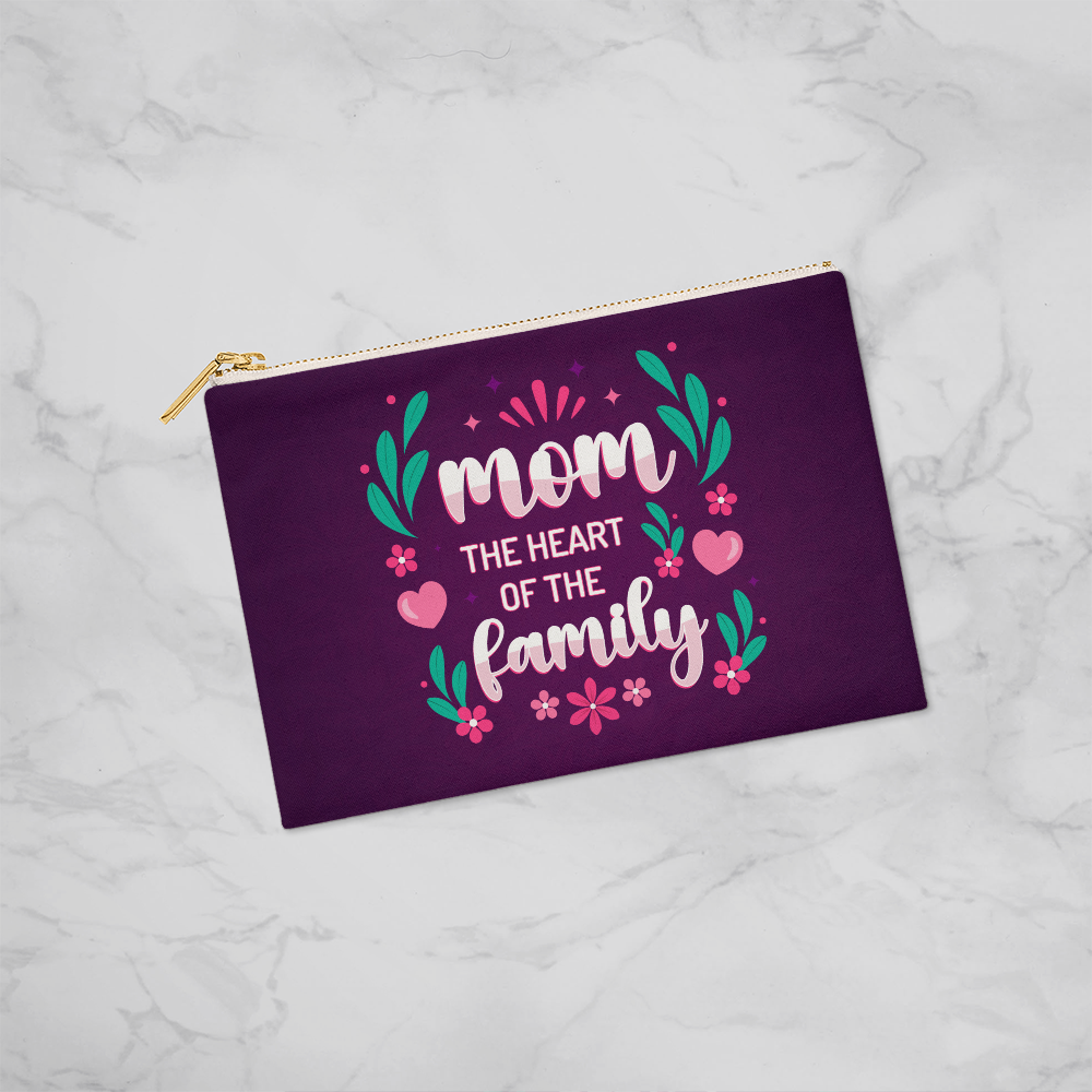 Mom, The Heart Of The Family Zippered Pouch, Small