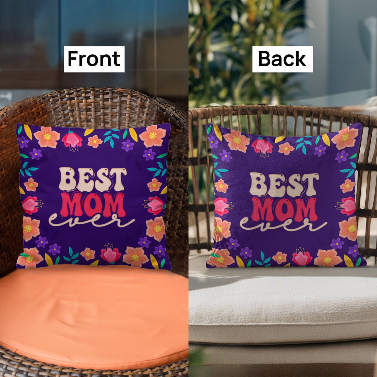 Best Mom Ever Pillow Cover With Insert, Floral Mom Gift