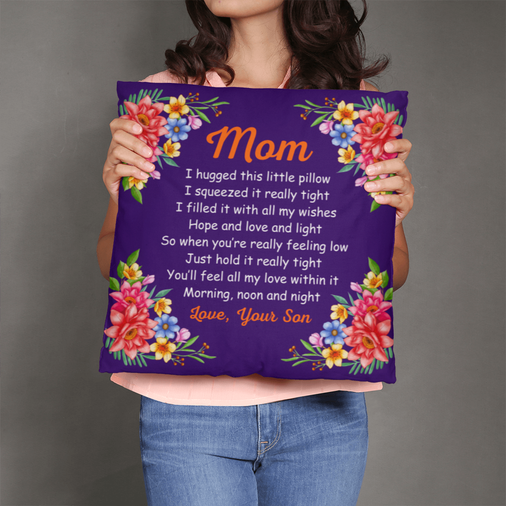 Mom, I Hugged This Little Pillow - Pillow Cover With Insert, Long Distance Mom Gift