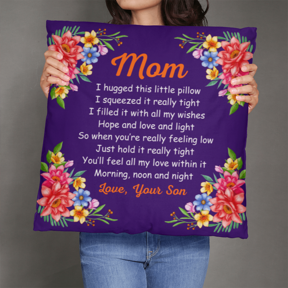 Mom, I Hugged This Little Pillow - Pillow Cover With Insert, Long Distance Mom Gift