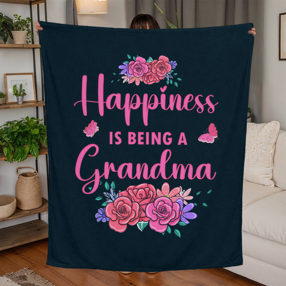 Happiness Is Being A Grandma — Jersey Fleece Blanket
