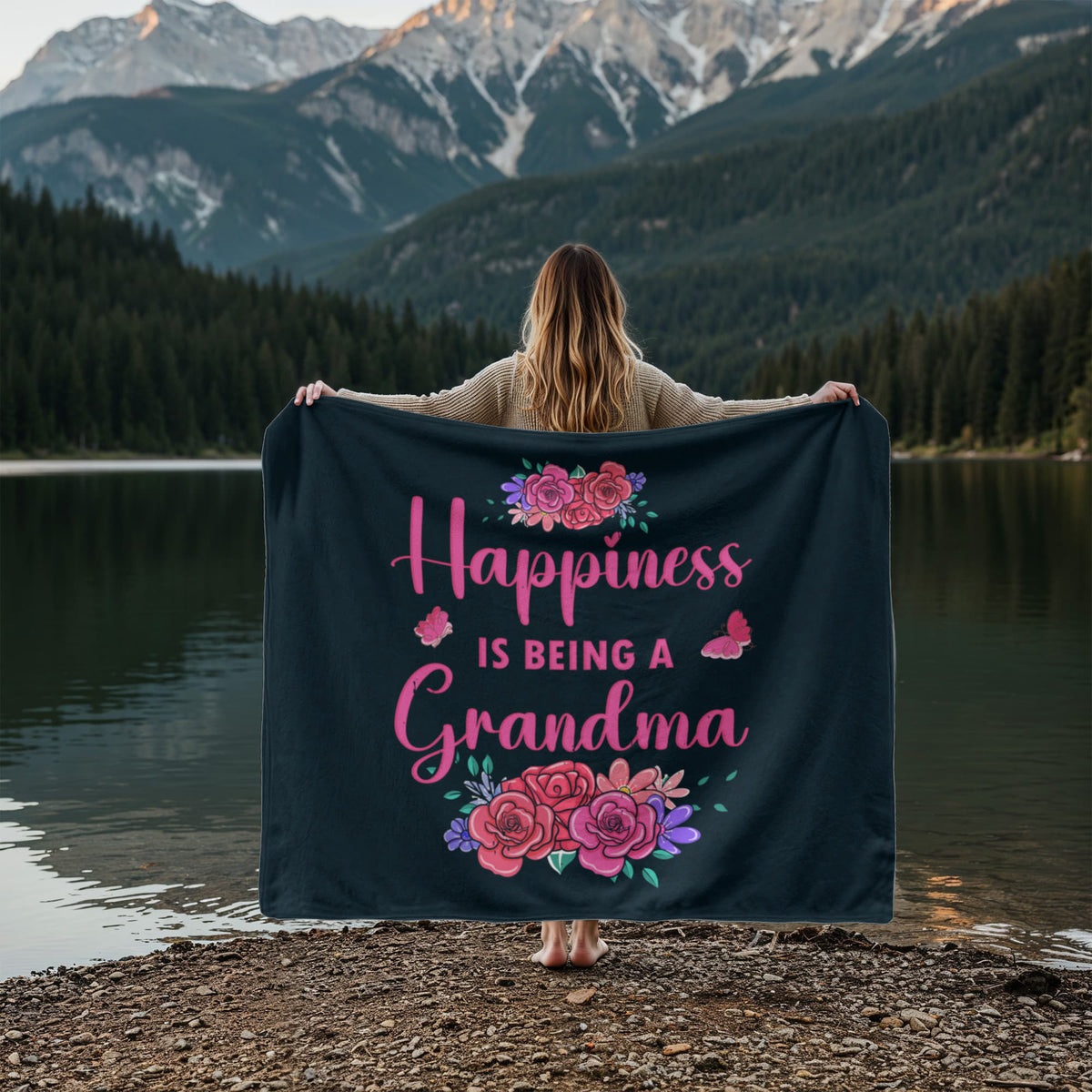 Happiness Is Being A Grandma — Jersey Fleece Blanket