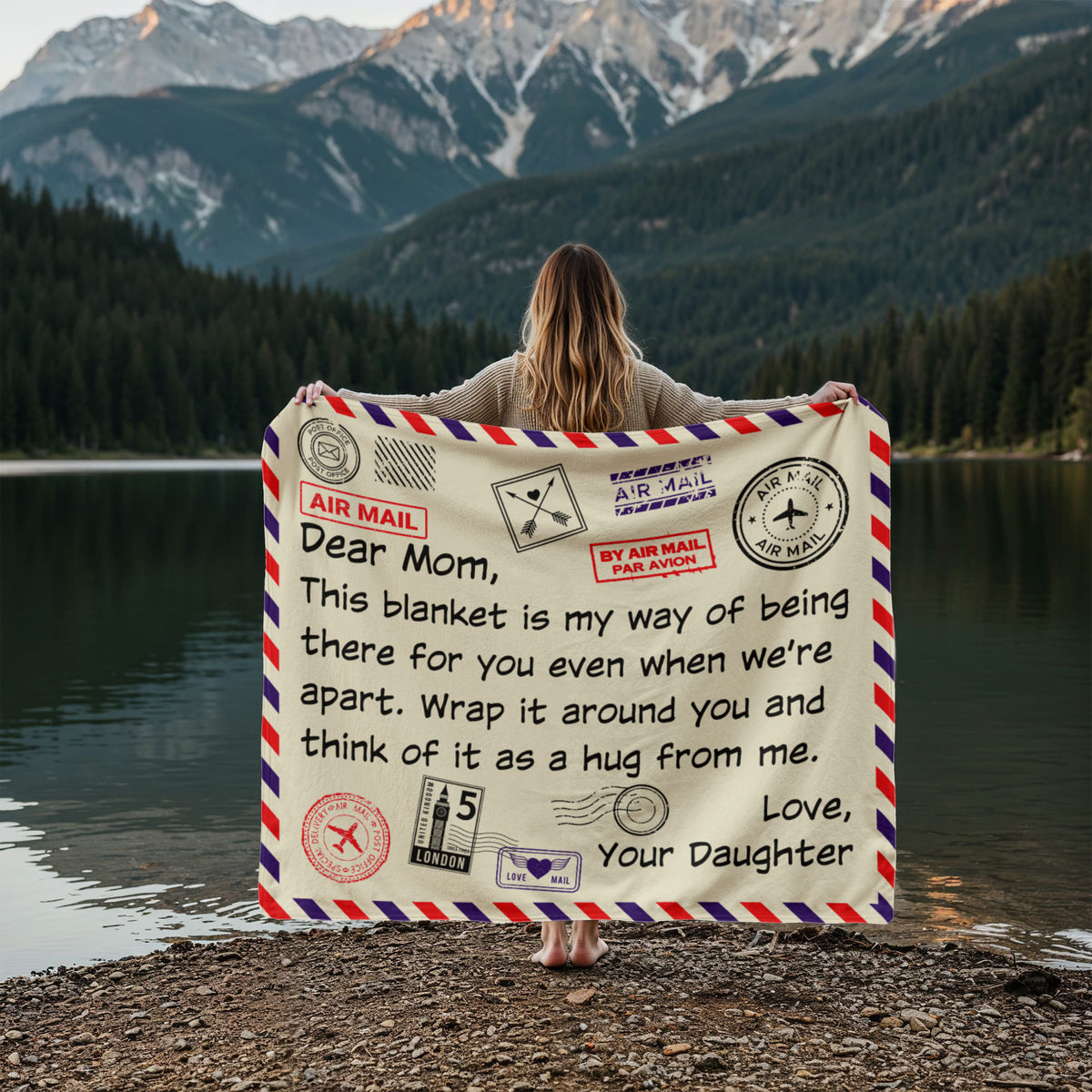 Dear Mom, Airmail Letter From Your Daughter — Jersey Fleece Blanket