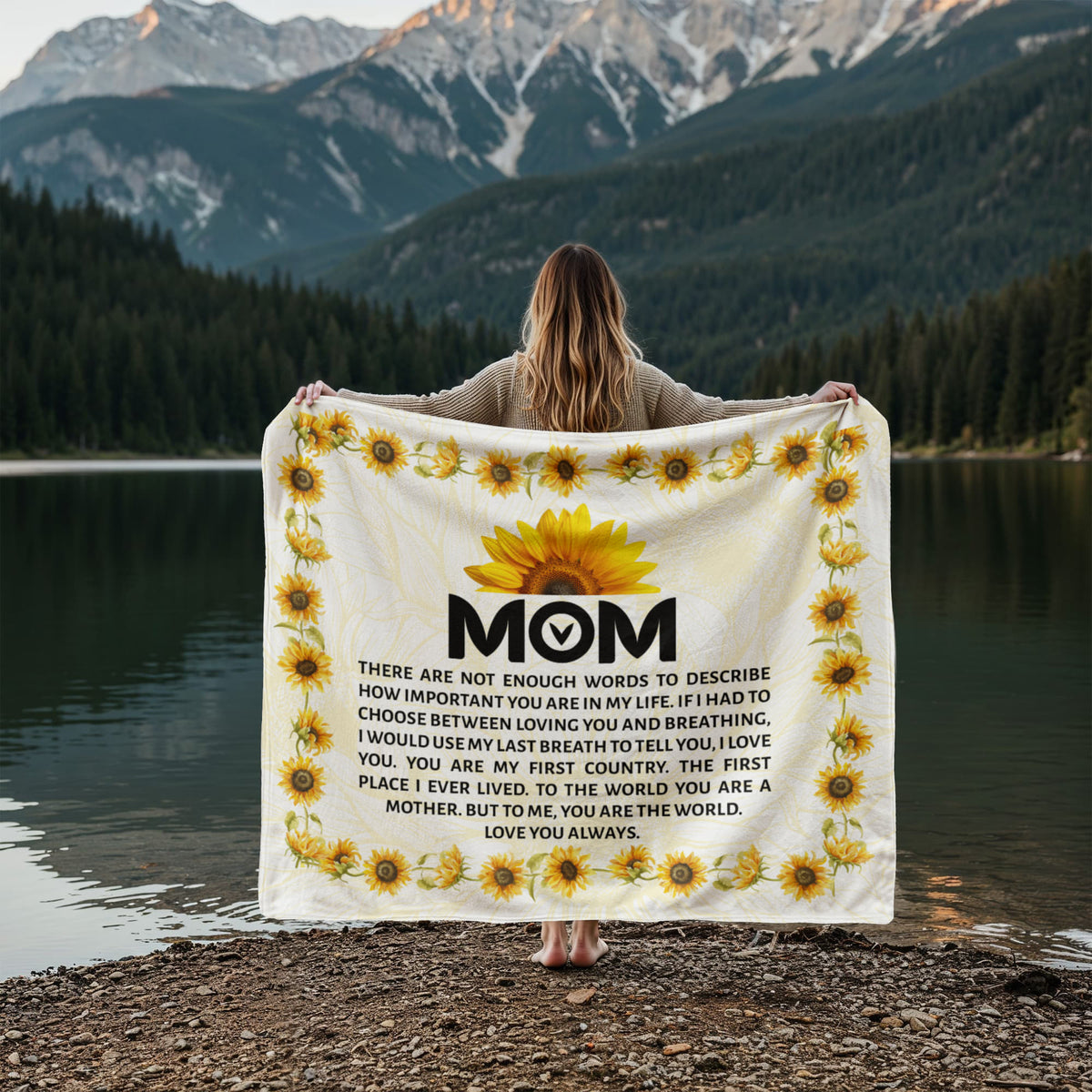 Mom, Not Enough Words (Sunflowers) — Jersey Fleece Blanket