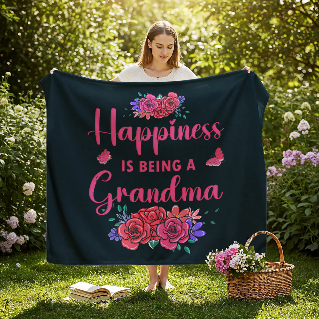 Happiness Is Being A Grandma — Jersey Fleece Blanket