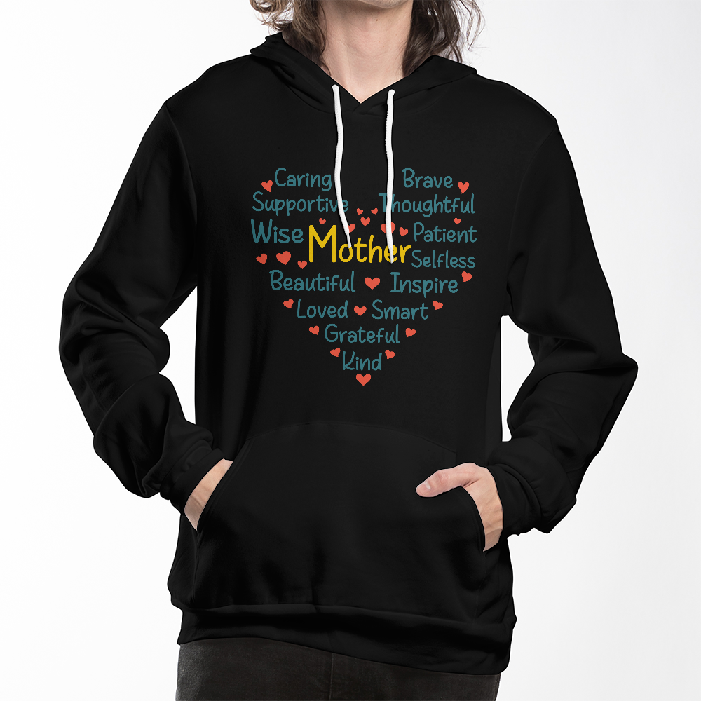 Caring Brave Mother Heart Hoodie, Mom Word Art Gift