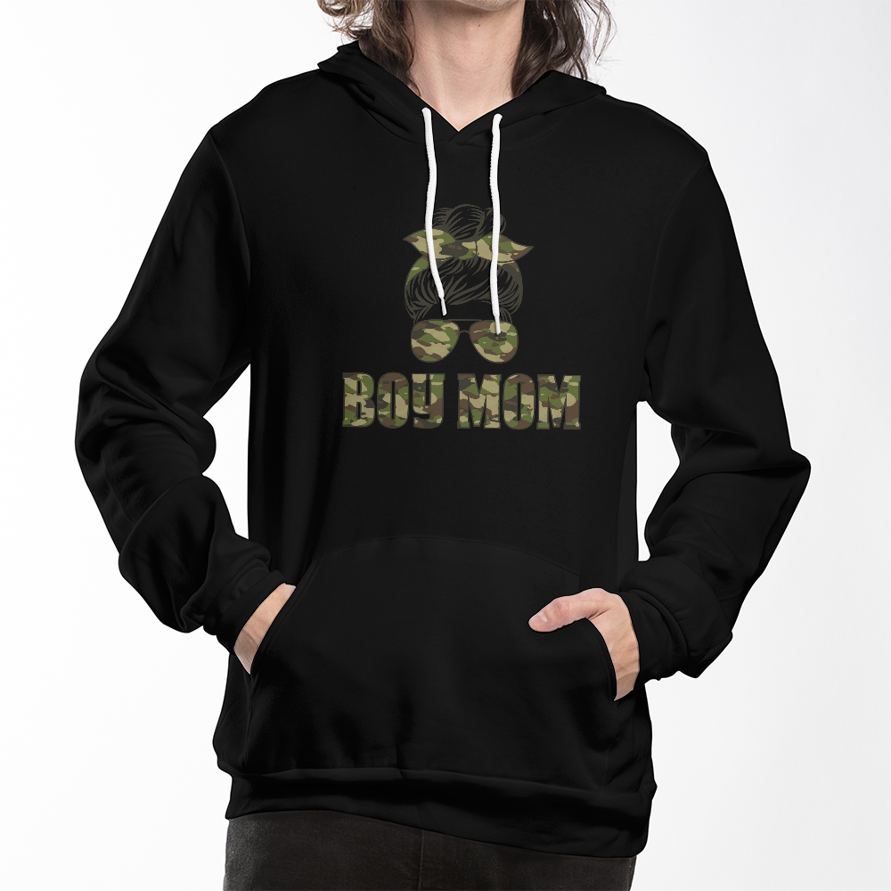 Boy Mom Hoodie, Camo Messy Bun Mom Gift