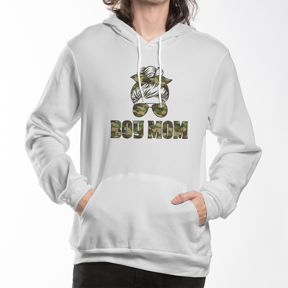 Boy Mom Hoodie, Camo Messy Bun Mom Gift