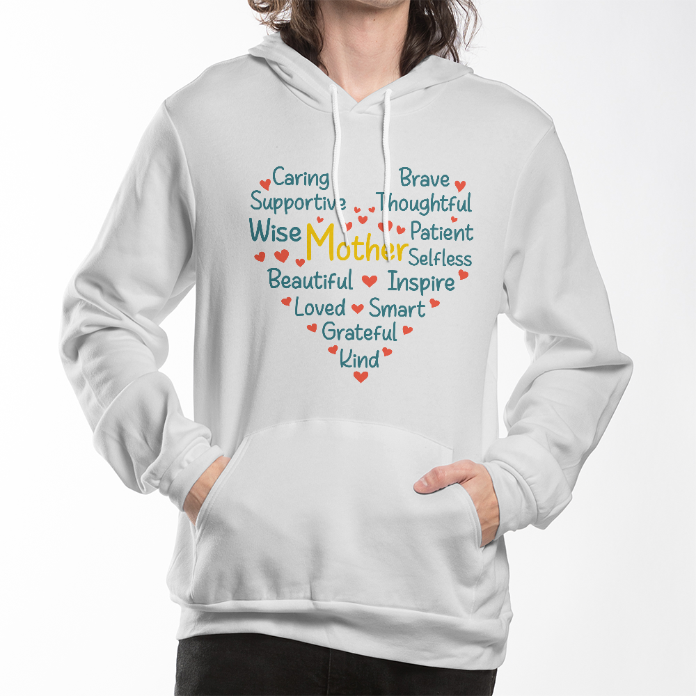 Caring Brave Mother Heart Hoodie, Mom Word Art Gift