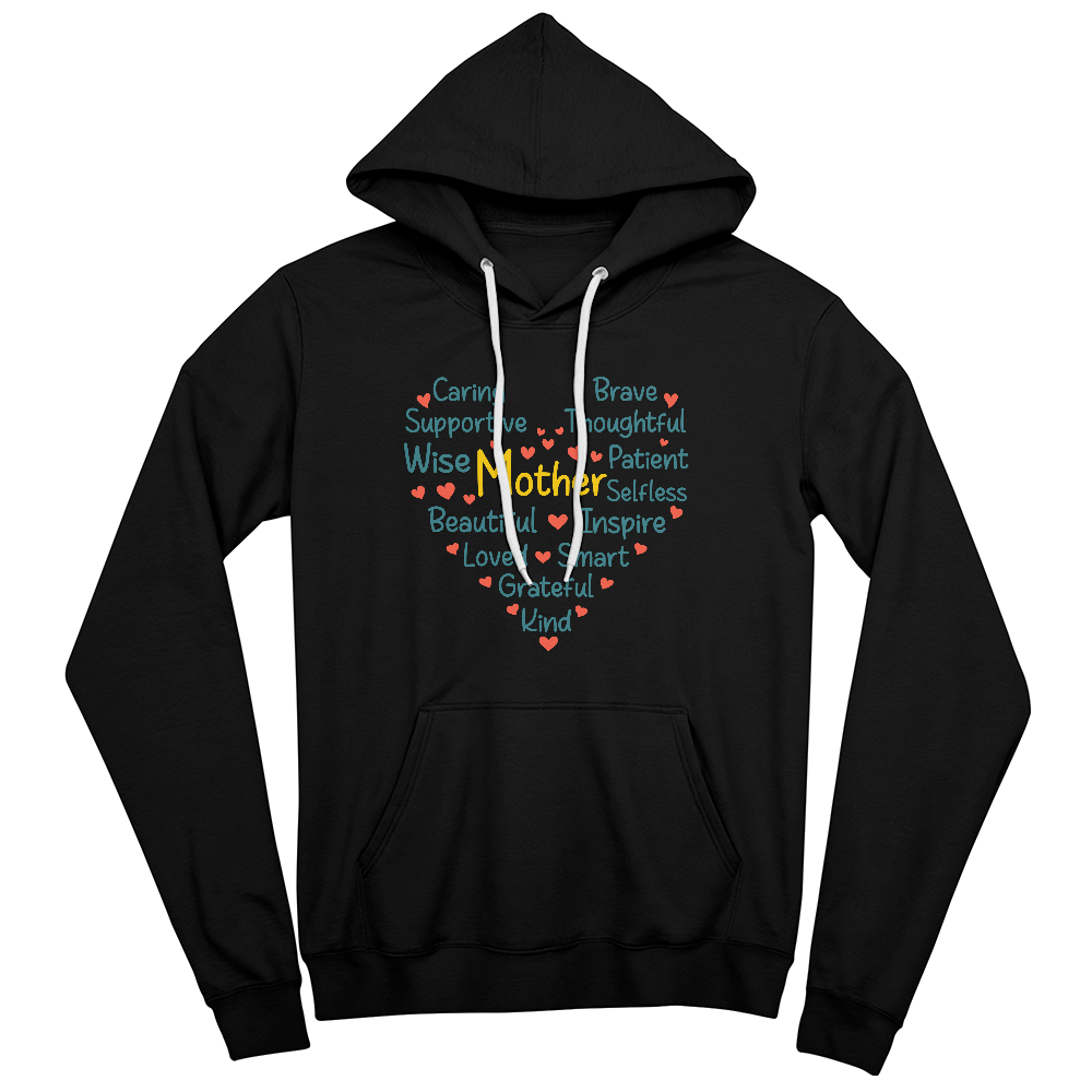 Caring Brave Mother Heart Hoodie, Mom Word Art Gift