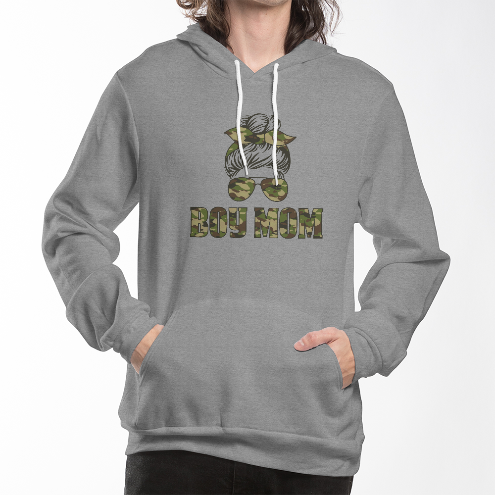 Boy Mom Hoodie, Camo Messy Bun Mom Gift