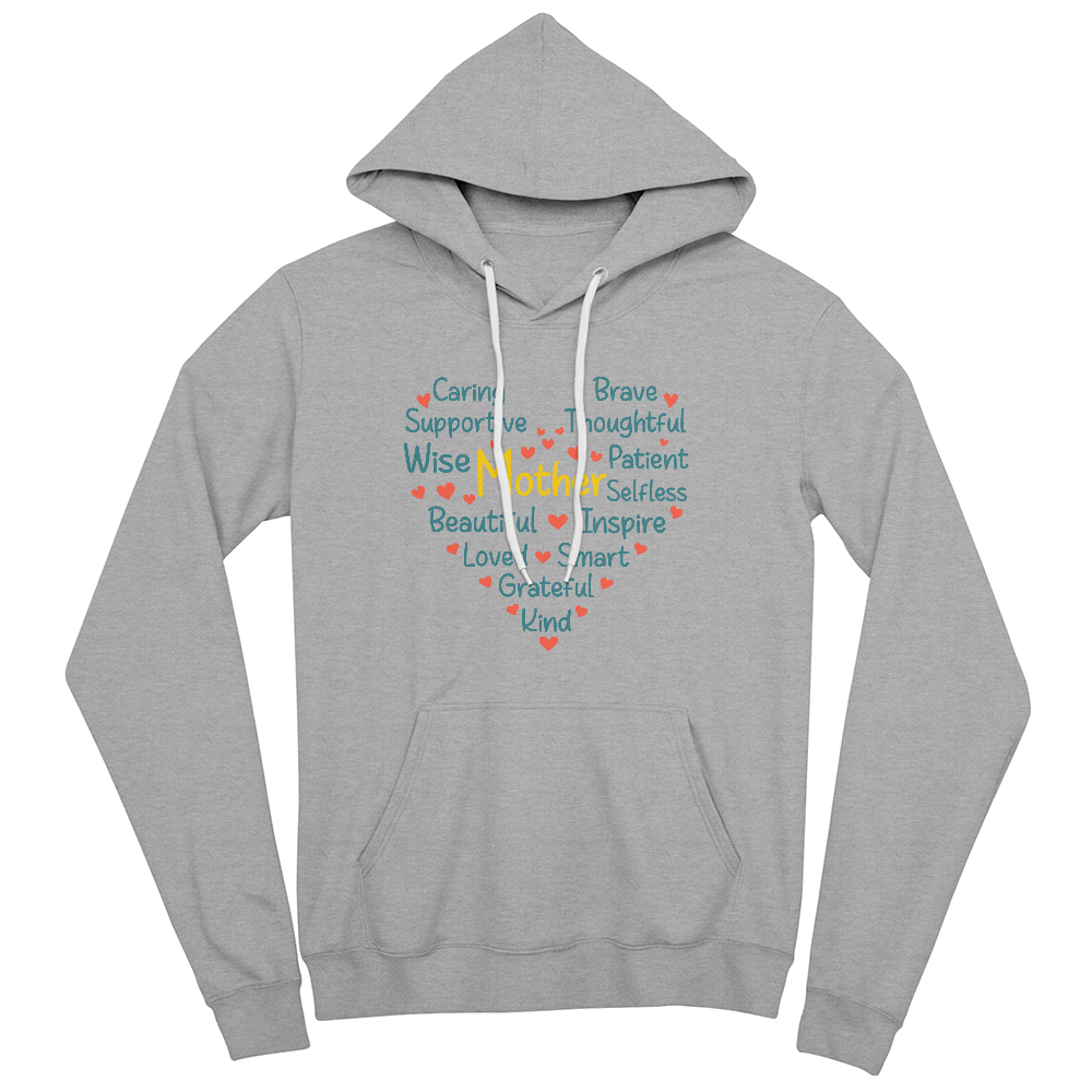 Caring Brave Mother Heart Hoodie, Mom Word Art Gift