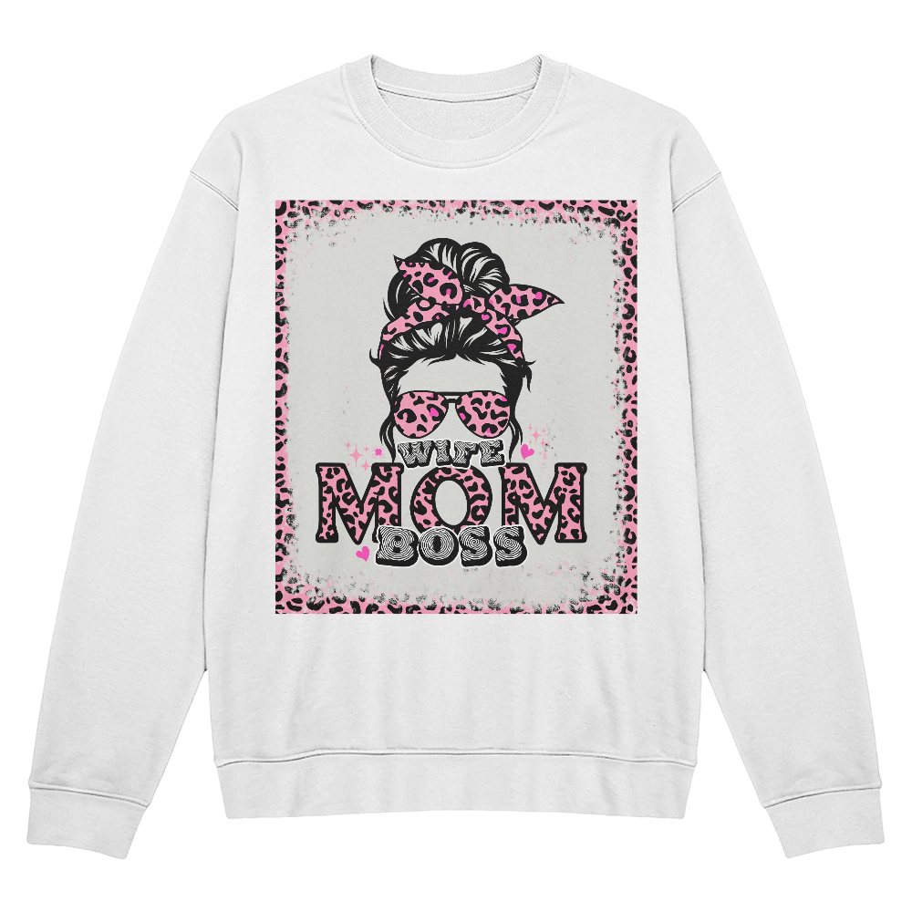 Wife Mom Boss Crewneck Sweatshirt, Leopard Print